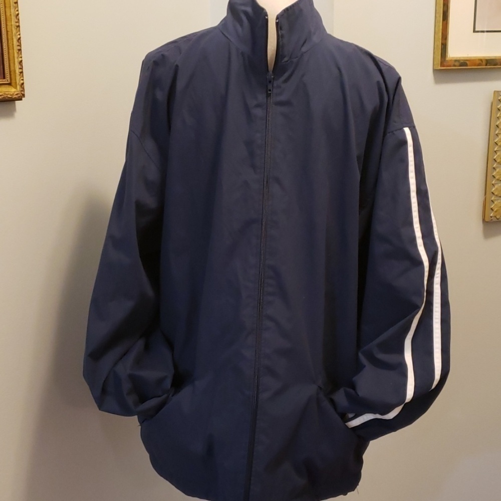JERZEES Lg Windbreaker Full zip Navy White Stripes